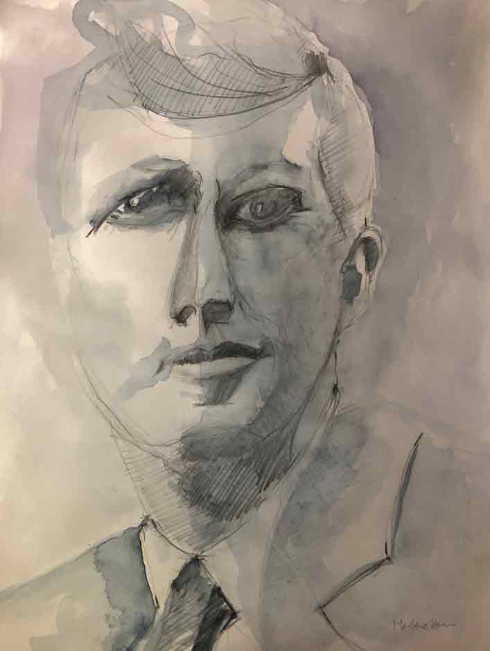 John F. Kennedy – Männerbilder, Porträts Marlene Kern, Zeichnung und Aquarell auf Papier, München, Mai 2020