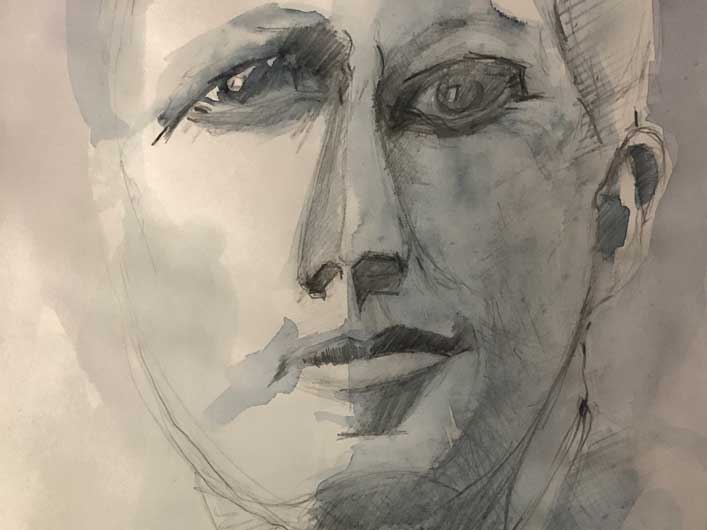 John F. Kennedy – Männerbilder, Porträts Marlene Kern, Zeichnung und Aquarell auf Papier, München, Mai 2020